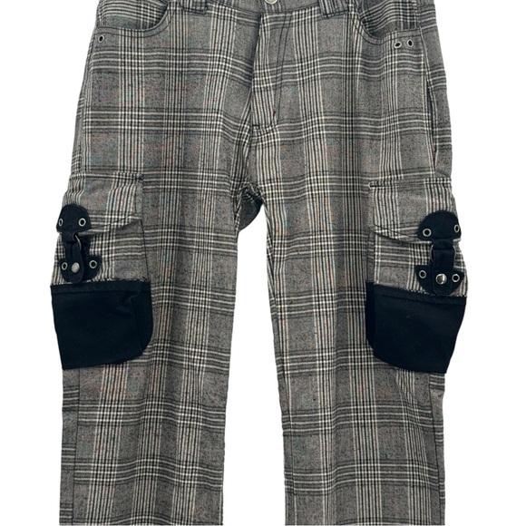 Vintage Japanese Tete Homme Plaid Cargo Pants Wool Blend Gray Black | 30" x 32" - Picture 3 of 10